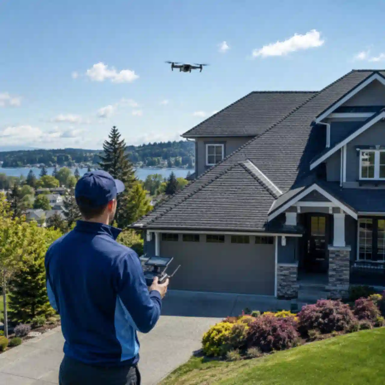 Renton Roofing technician conducting a drone roof inspection
