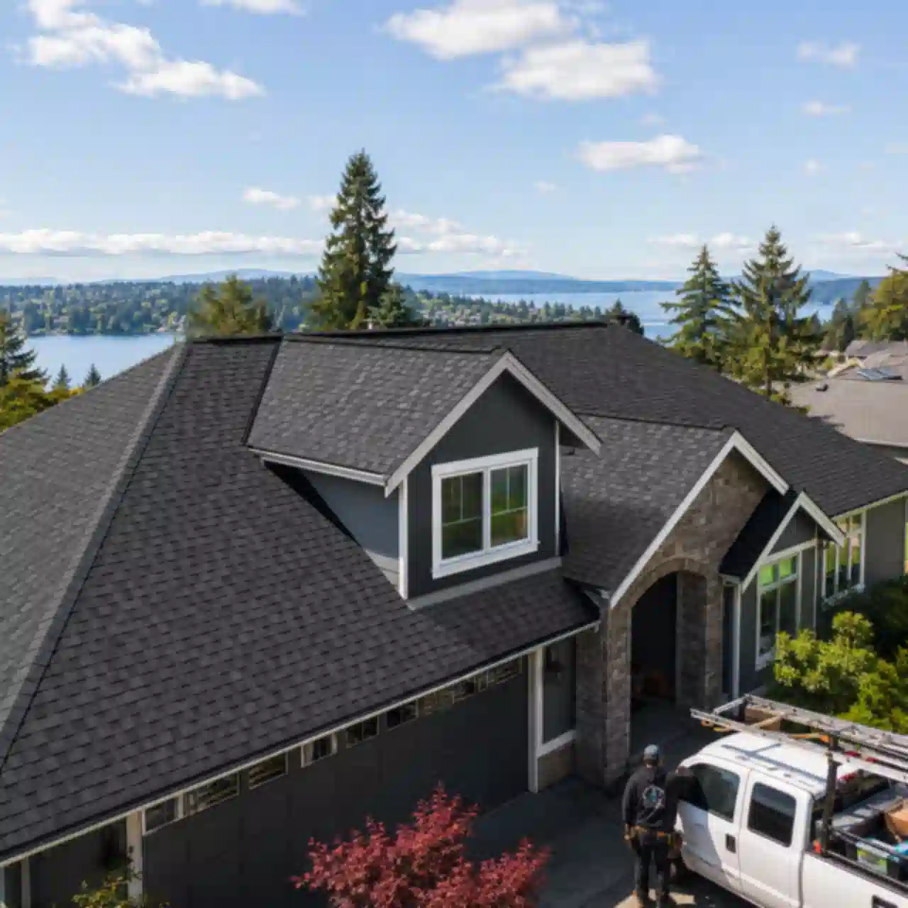 Completed new asphalt shingle roof on a Renton home